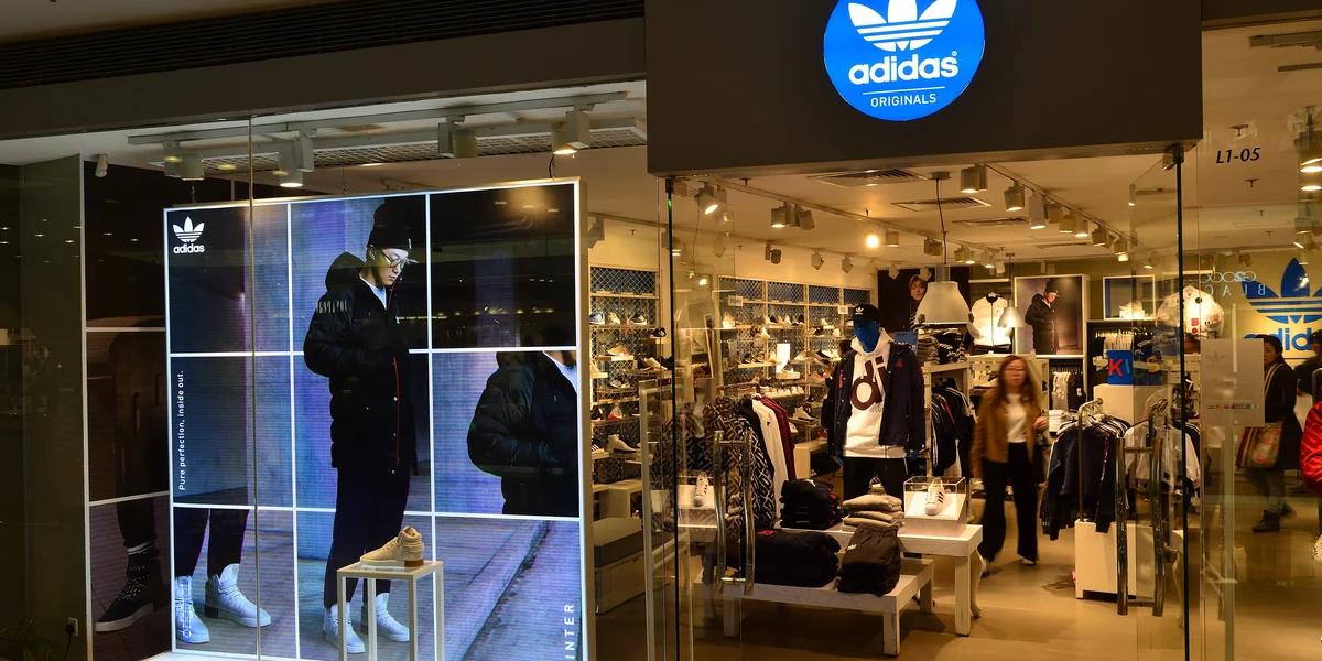 Adidas store frontage inside Festival Walk shopping mall, Hong Kong